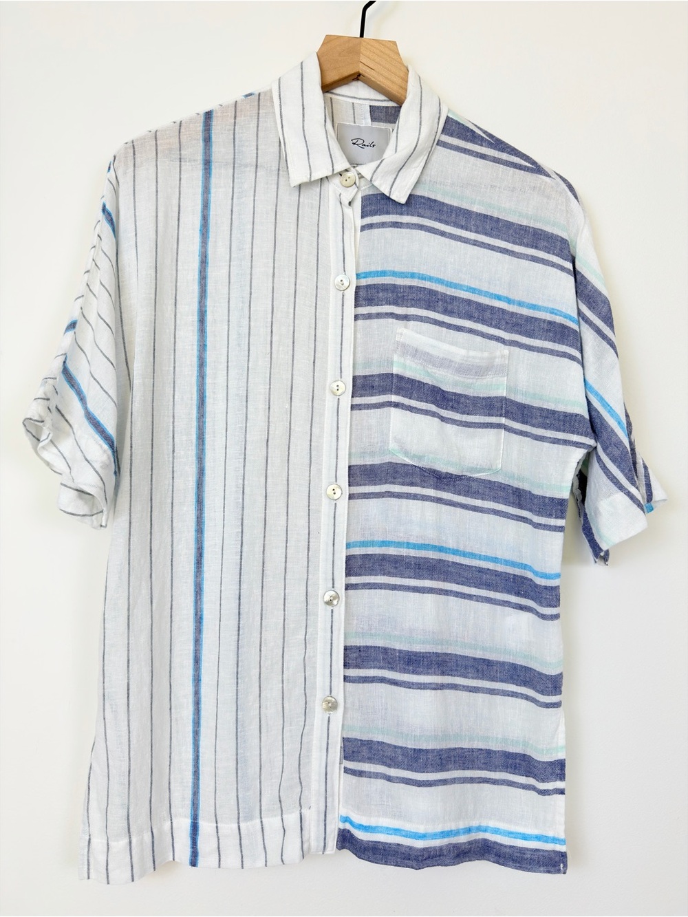 Rails Linen Blend Mixed Stripe Button Up Shirt XS